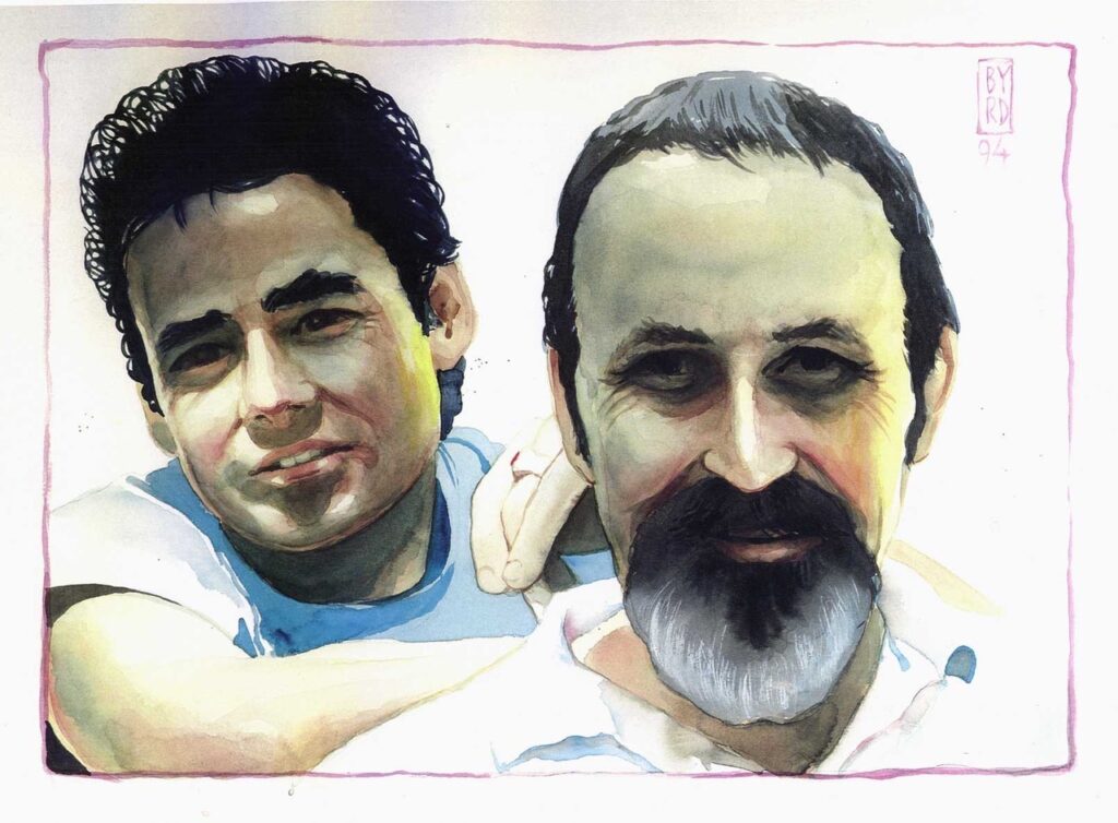 Watercolor portrait of David Edward Byrd and Jolino Beserra